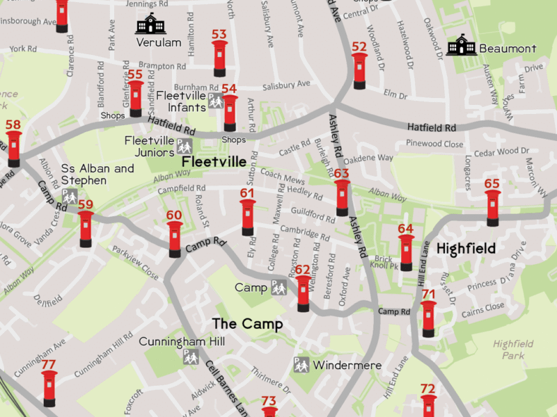 Map St Albans Postboxes
